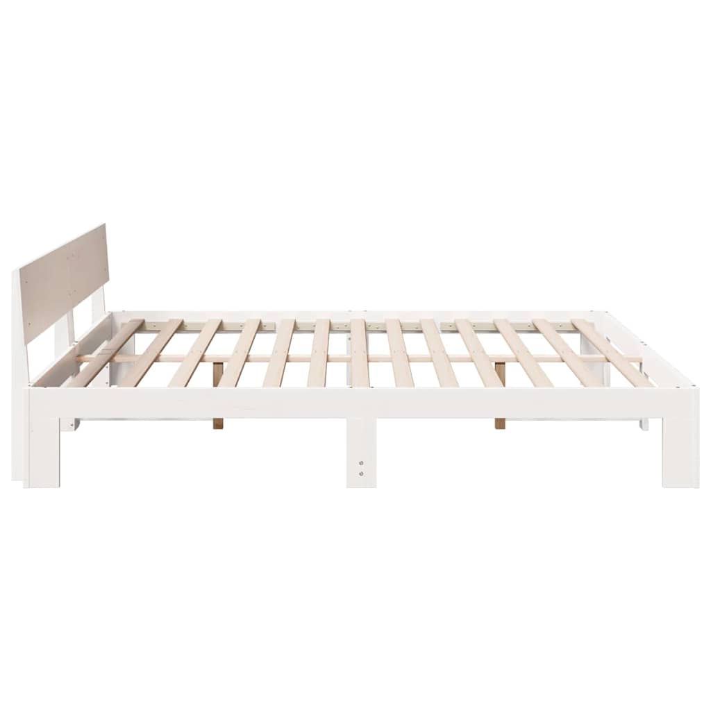 Bedframe met hoofdeinde Wit 200 x 200 cm Massief grenenhout is nu te koop bij PeponiXL, paradijselijk wonen!