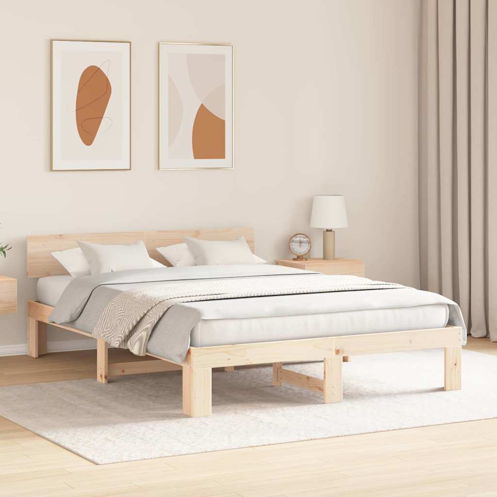 Bedframe met hoofdeinde Naturel 150 x 200 cm Massief grenenhout is nu te koop bij PeponiXL, paradijselijk wonen!