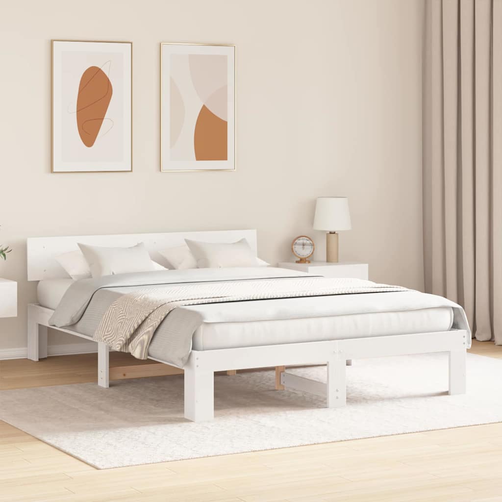 Bedframe met hoofdeinde Wit 150 x 200 cm Massief grenenhout is nu te koop bij PeponiXL, paradijselijk wonen!