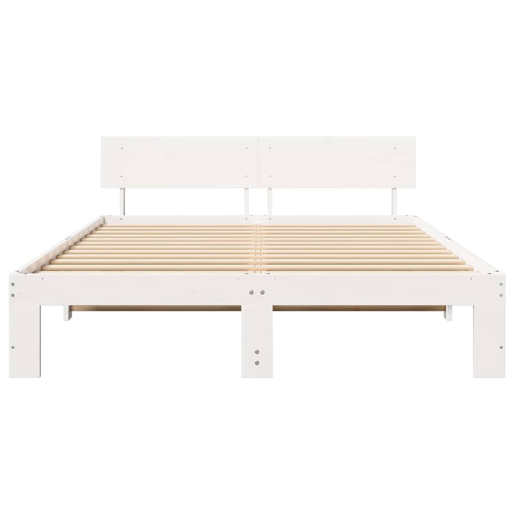 Bedframe met hoofdeinde Wit 150 x 200 cm Massief grenenhout is nu te koop bij PeponiXL, paradijselijk wonen!