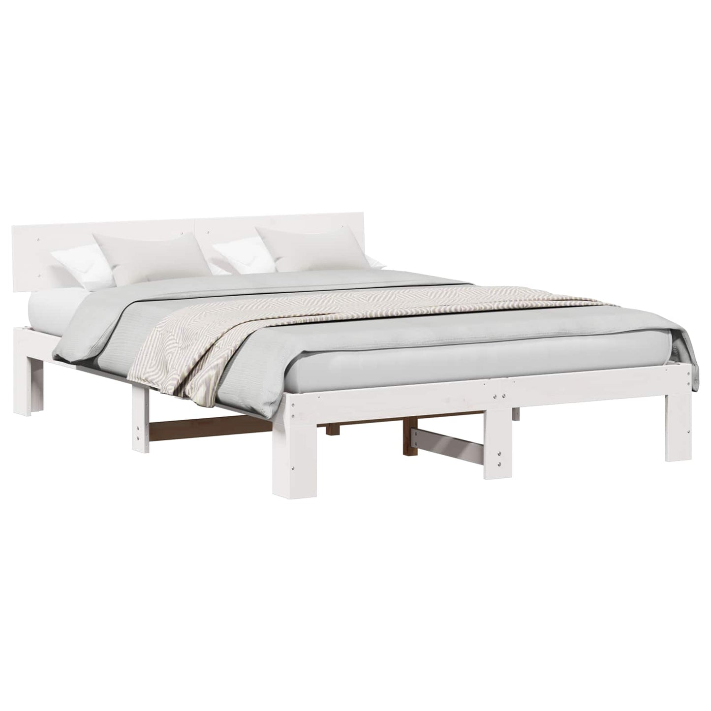 Bedframe met hoofdeinde Wit 140 x 200 cm Massief grenenhout is nu te koop bij PeponiXL, paradijselijk wonen!