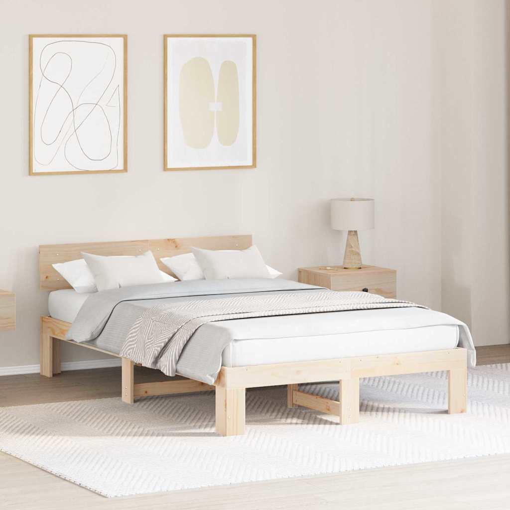 Bedframe met hoofdeinde Naturel 140 x 190 cm Massief grenenhout is nu te koop bij PeponiXL, paradijselijk wonen!