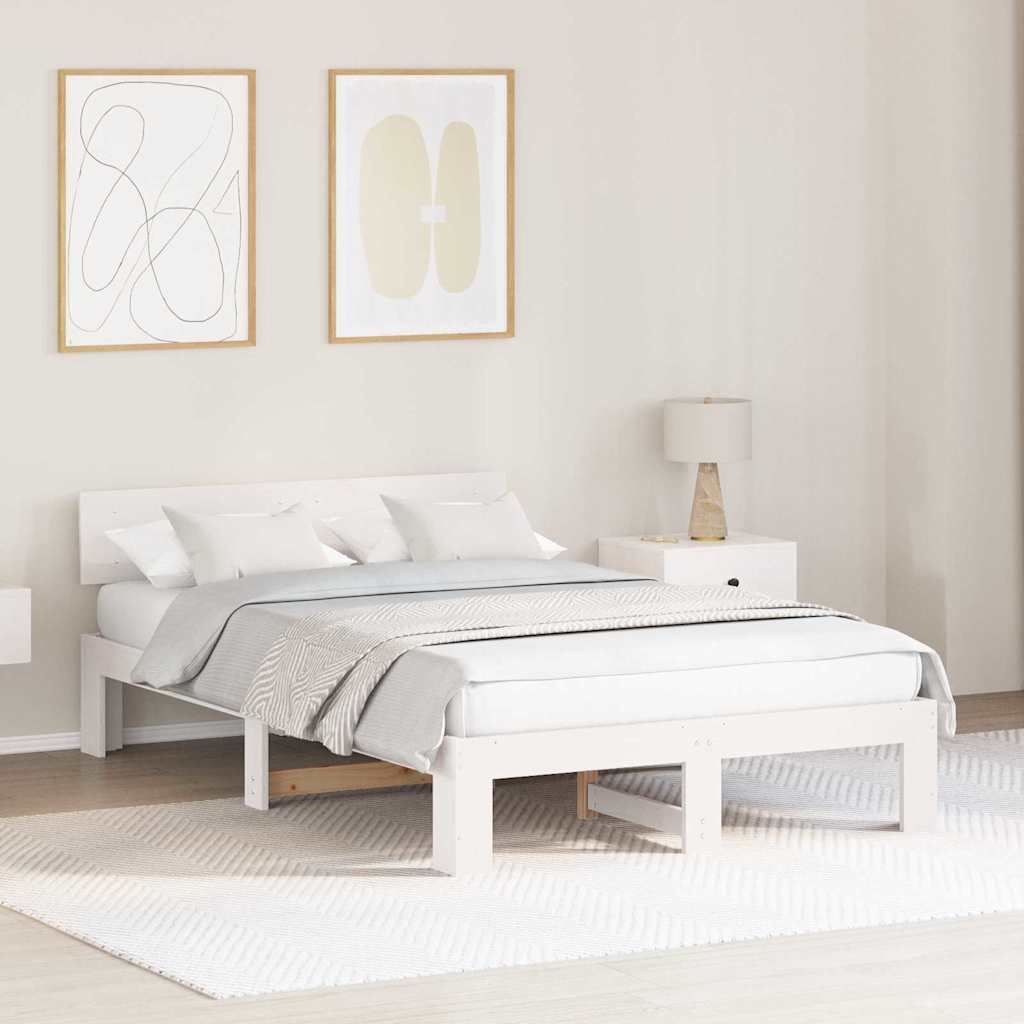 Bedframe met hoofdeinde Wit 140 x 190 cm Massief grenenhout is nu te koop bij PeponiXL, paradijselijk wonen!