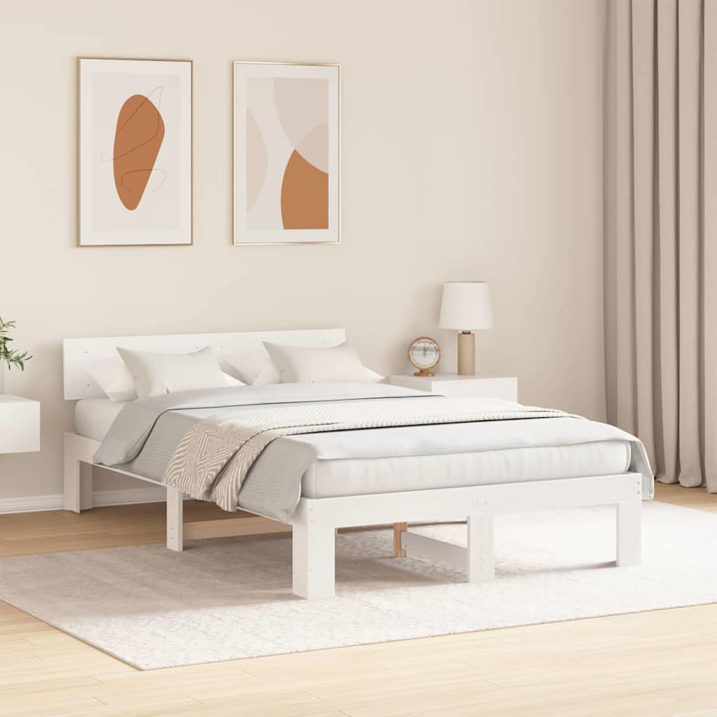 Bedframe met hoofdeinde Wit 140 x 190 cm Massief grenenhout is nu te koop bij PeponiXL, paradijselijk wonen!