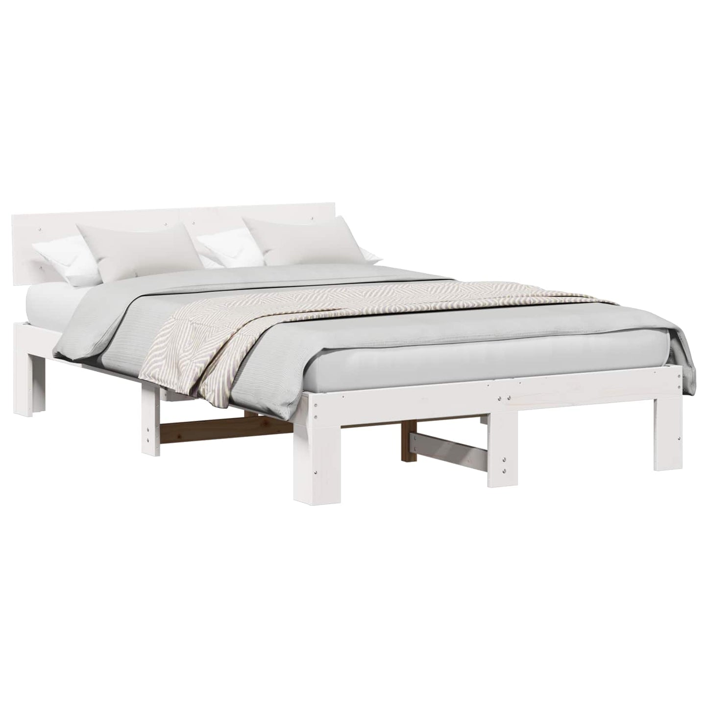Bedframe met hoofdeinde Wit 140 x 190 cm Massief grenenhout is nu te koop bij PeponiXL, paradijselijk wonen!
