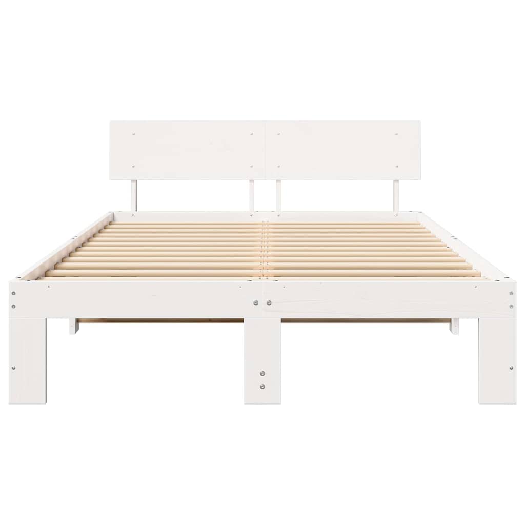 Bedframe met hoofdeinde Wit 140 x 190 cm Massief grenenhout is nu te koop bij PeponiXL, paradijselijk wonen!