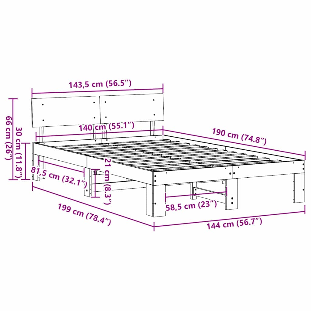 Bedframe met hoofdeinde Wit 140 x 190 cm Massief grenenhout is nu te koop bij PeponiXL, paradijselijk wonen!