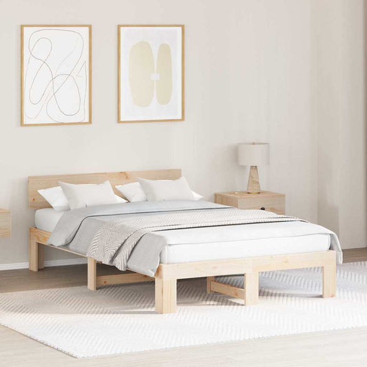 Bedframe met hoofdeinde Naturel 135 x 190 cm Massief grenenhout is nu te koop bij PeponiXL, paradijselijk wonen!