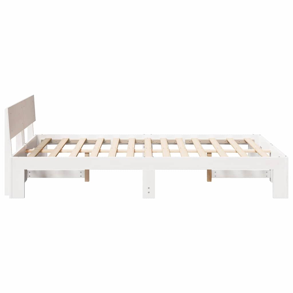 Bedframe met hoofdeinde Wit 135 x 190 cm Massief grenenhout is nu te koop bij PeponiXL, paradijselijk wonen!