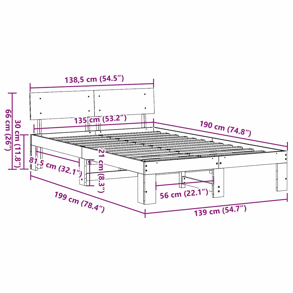 Bedframe met hoofdeinde Wit 135 x 190 cm Massief grenenhout is nu te koop bij PeponiXL, paradijselijk wonen!
