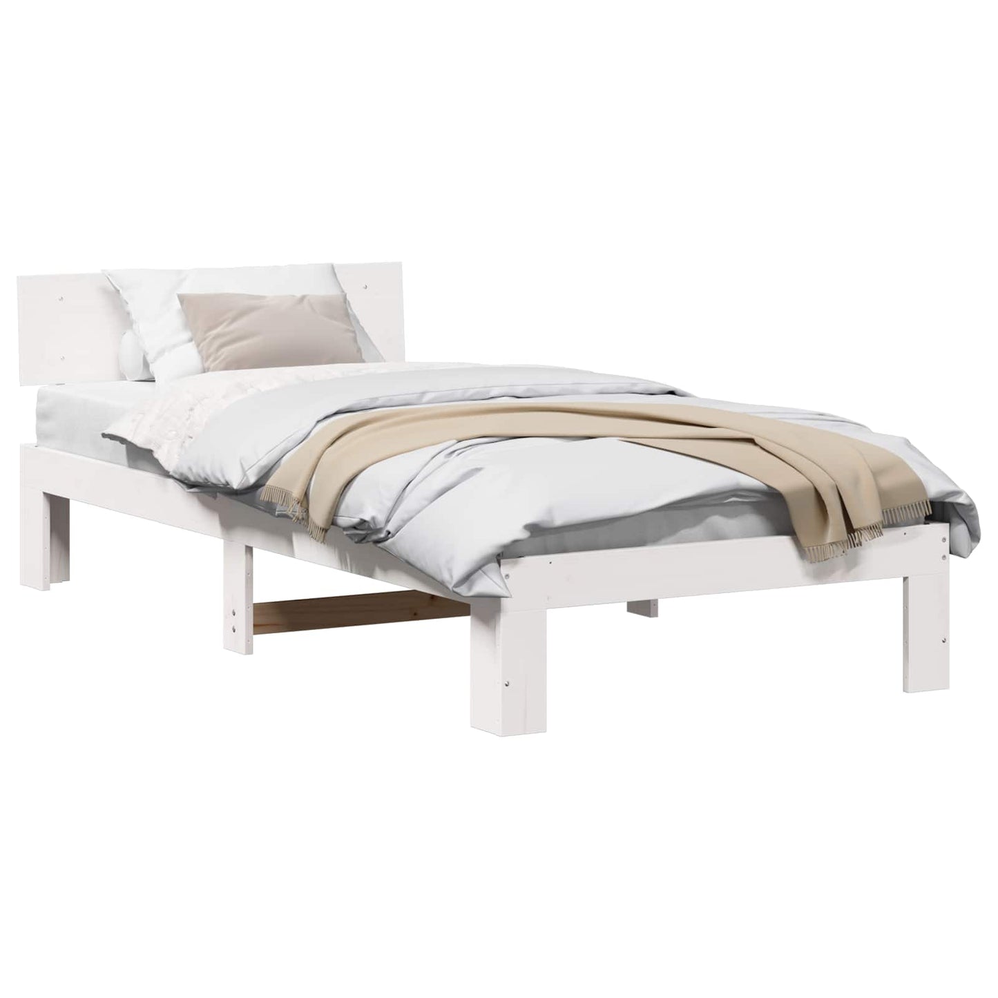 Bedframe met hoofdeinde Wit 100 x 200 cm Massief grenenhout is nu te koop bij PeponiXL, paradijselijk wonen!