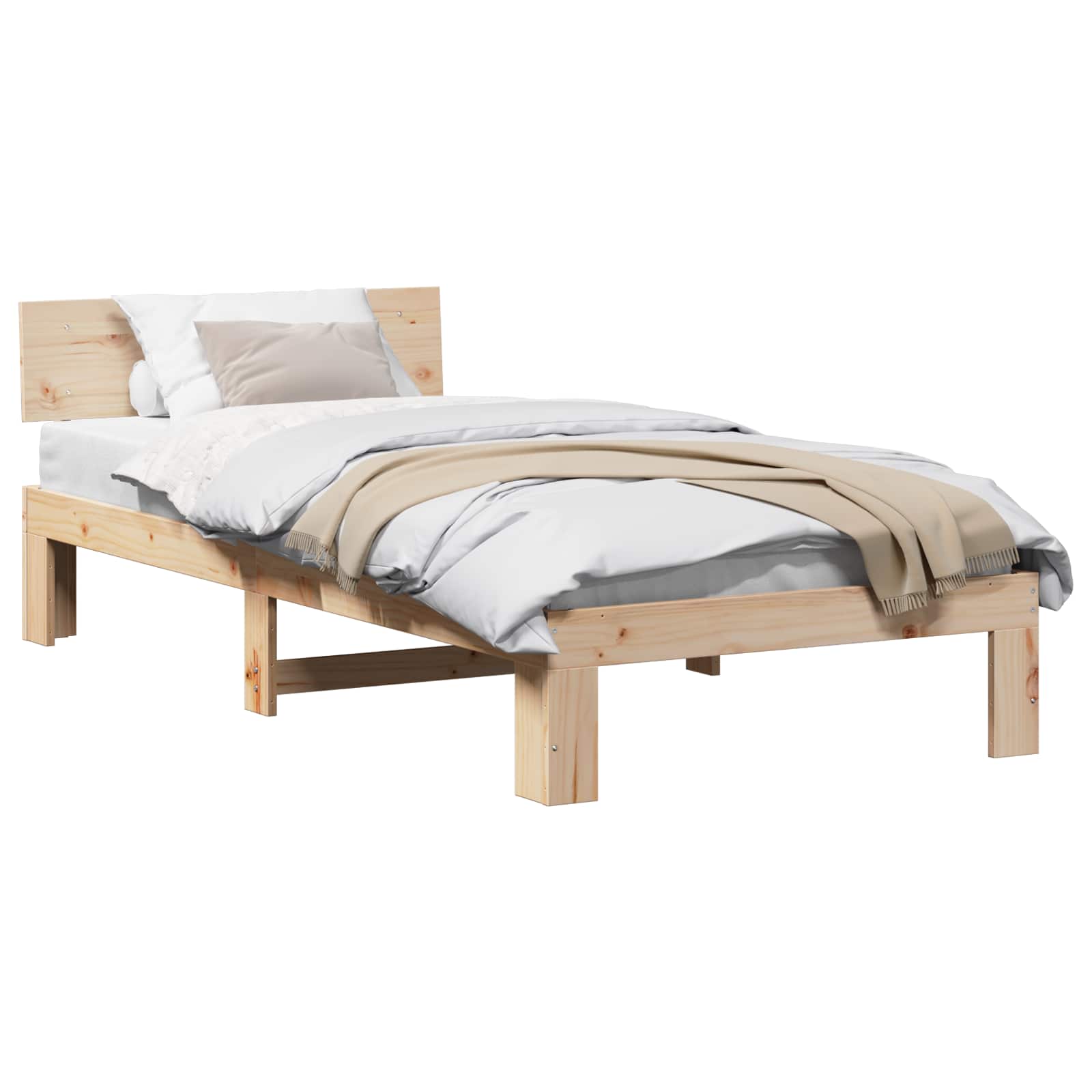 Bedframe met hoofdeinde Naturel 90 x 200 cm Massief grenenhout is nu te koop bij PeponiXL, paradijselijk wonen!