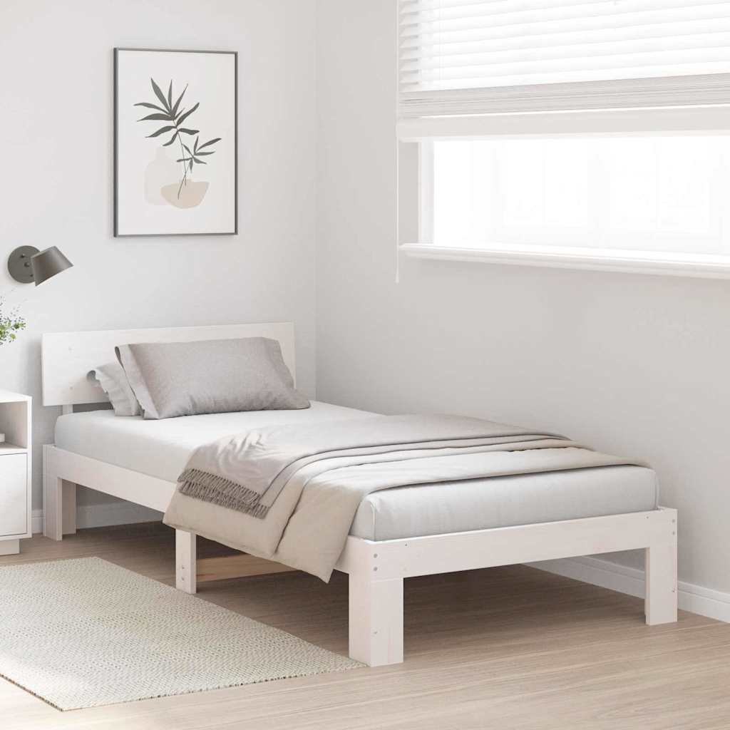 Bedframe met hoofdeinde Wit 80 x 200 cm Massief grenenhout is nu te koop bij PeponiXL, paradijselijk wonen!