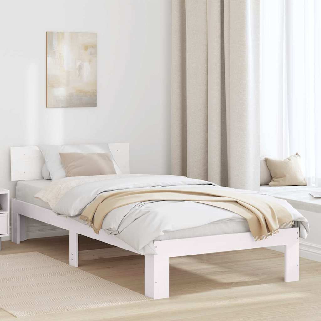 Bedframe met hoofdeinde Wit 75 x 190 cm Massief grenenhout is nu te koop bij PeponiXL, paradijselijk wonen!