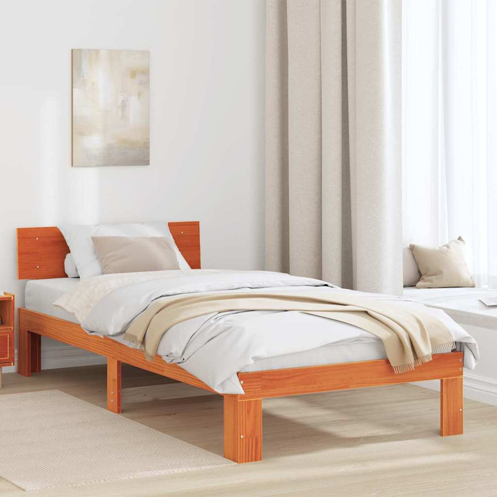Bedframe met hoofdeinde Wasbruin 75 x 190 cm Massief grenenhout is nu te koop bij PeponiXL, paradijselijk wonen!