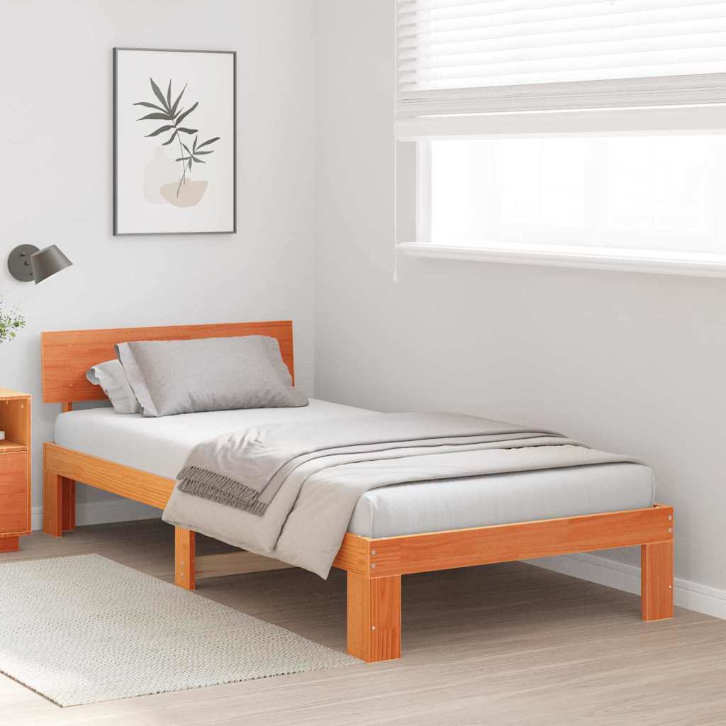 Bedframe met hoofdeinde Wasbruin 75 x 190 cm Massief grenenhout is nu te koop bij PeponiXL, paradijselijk wonen!