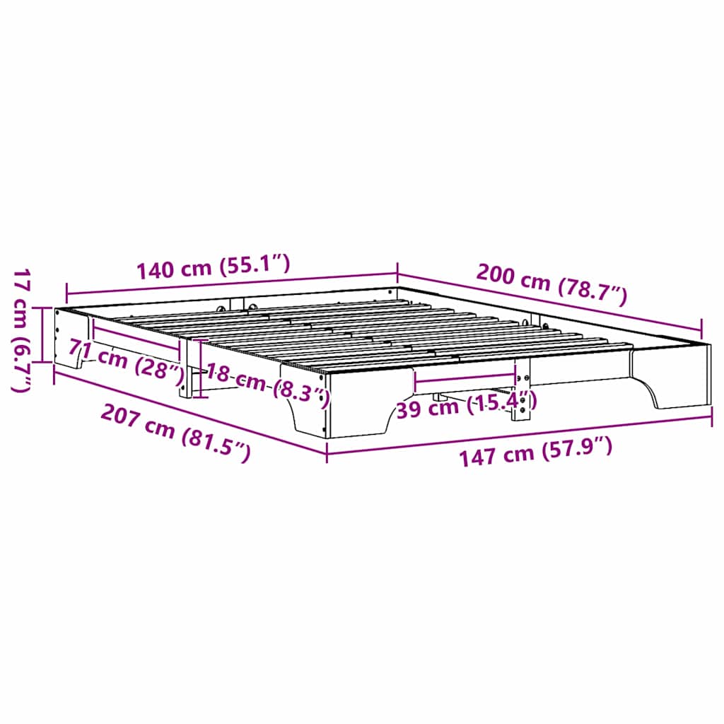 Bedframe Wasbruin 140 x 200 cm Massief grenenhout is nu te koop bij PeponiXL, paradijselijk wonen!