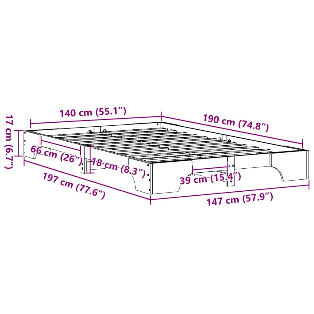 Bedframe Wasbruin 140 x 190 cm Massief grenenhout is nu te koop bij PeponiXL, paradijselijk wonen!