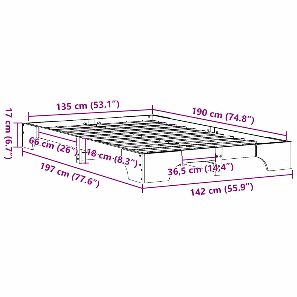 Bedframe Naturel 135 x 190 cm Massief grenenhout is nu te koop bij PeponiXL, paradijselijk wonen!