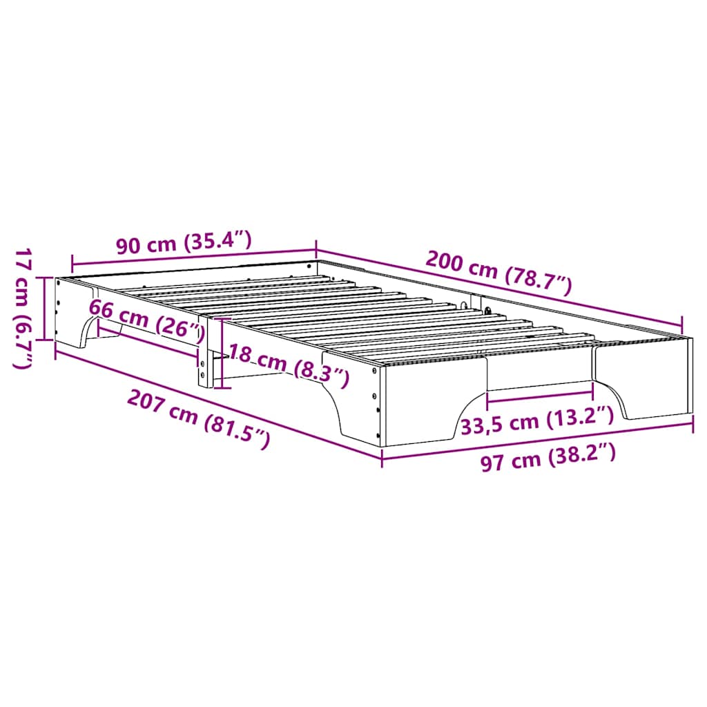 Bedframe Wasbruin 90 x 200 cm Massief grenenhout is nu te koop bij PeponiXL, paradijselijk wonen!
