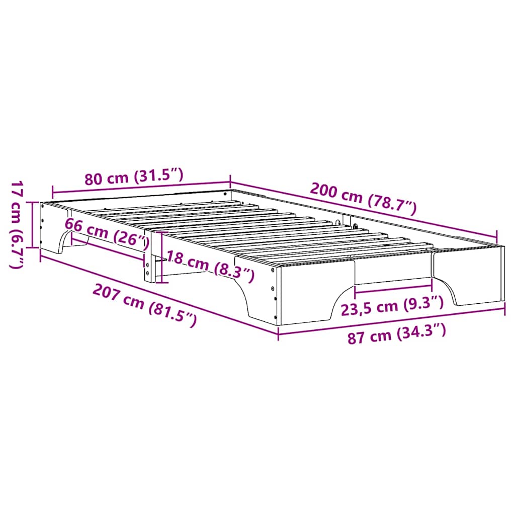Bedframe Naturel 80 x 200 cm Massief grenenhout is nu te koop bij PeponiXL, paradijselijk wonen!