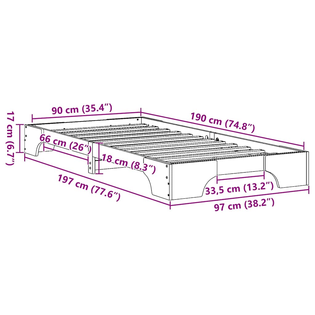 Bedframe Naturel 90 x 190 cm Massief grenenhout is nu te koop bij PeponiXL, paradijselijk wonen!