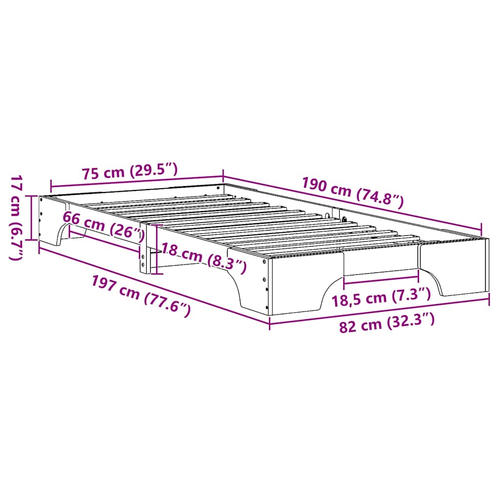 Bedframe Wit 75 x 190 cm Massief grenenhout is nu te koop bij PeponiXL, paradijselijk wonen!
