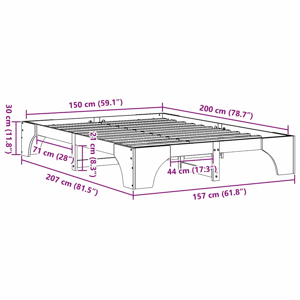 Bedframe Wit 150 x 200 cm Massief grenenhout is nu te koop bij PeponiXL, paradijselijk wonen!