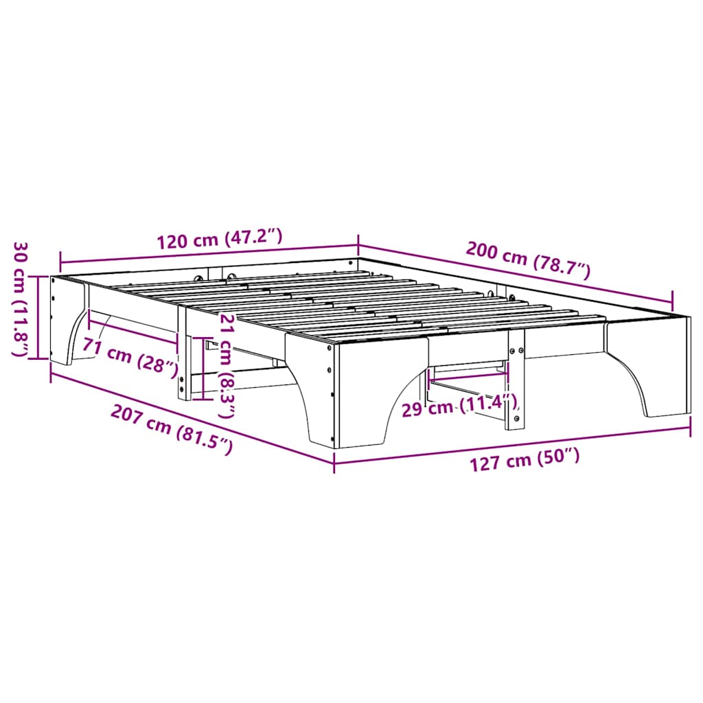 Bedframe Wasbruin 120 x 200 cm Massief grenenhout is nu te koop bij PeponiXL, paradijselijk wonen!