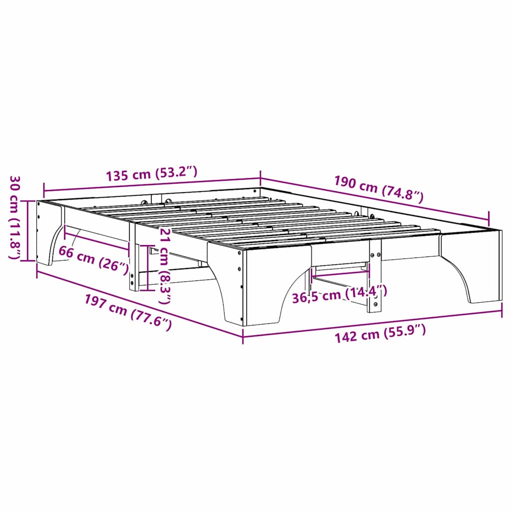 Bedframe Wasbruin 135 x 190 cm Massief grenenhout is nu te koop bij PeponiXL, paradijselijk wonen!