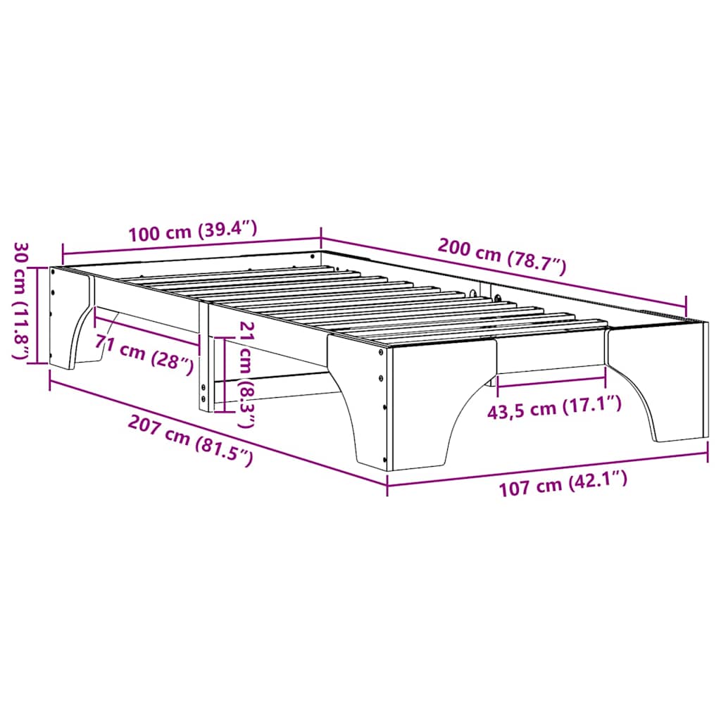 Bedframe Wit 100 x 200 cm Massief grenenhout is nu te koop bij PeponiXL, paradijselijk wonen!