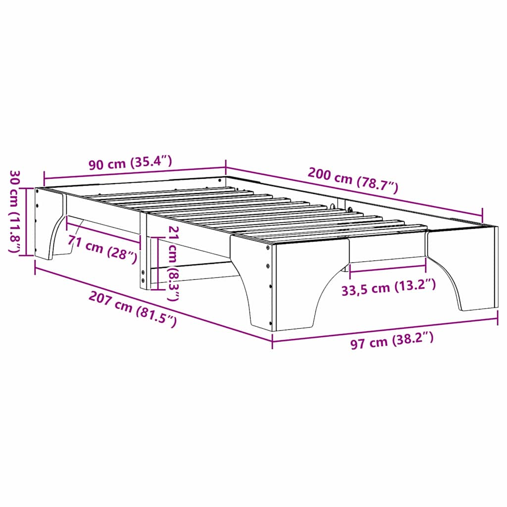 Bedframe Wit 90 x 200 cm Massief grenenhout is nu te koop bij PeponiXL, paradijselijk wonen!