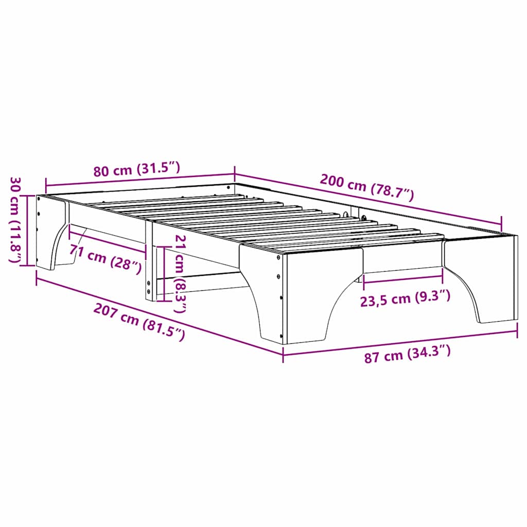 Bedframe Naturel 80 x 200 cm Massief grenenhout is nu te koop bij PeponiXL, paradijselijk wonen!