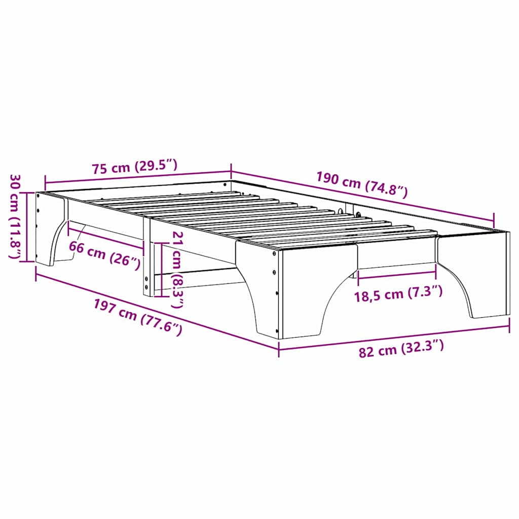 Bedframe Naturel 75 x 190 cm Massief grenenhout is nu te koop bij PeponiXL, paradijselijk wonen!