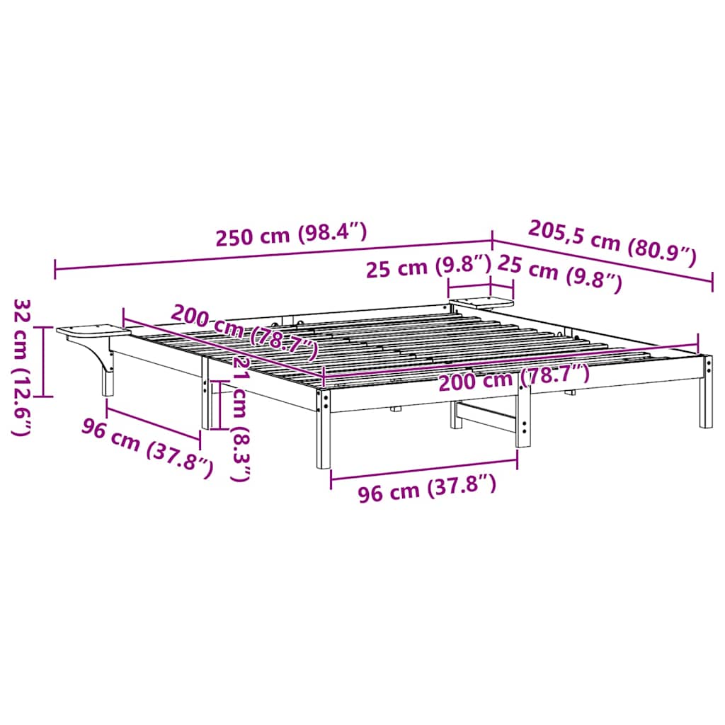 Bedframe Wasbruin 200 x 200 cm Massief grenenhout is nu te koop bij PeponiXL, paradijselijk wonen!