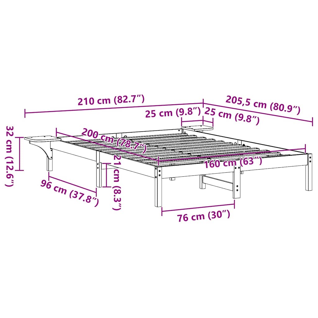 Bedframe Wasbruin 160 x 200 cm Massief grenenhout is nu te koop bij PeponiXL, paradijselijk wonen!