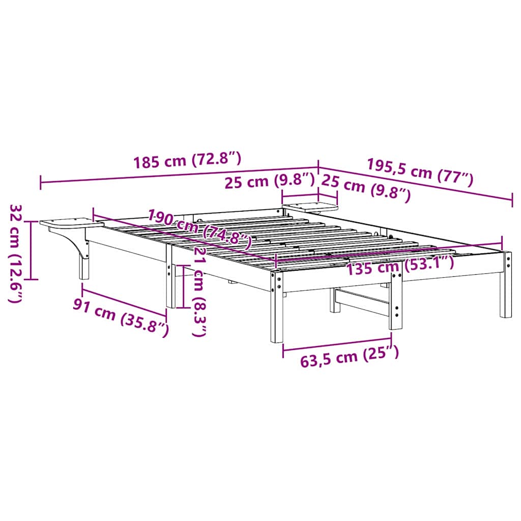 Bedframe Wit 135 x 190 cm Massief grenenhout is nu te koop bij PeponiXL, paradijselijk wonen!