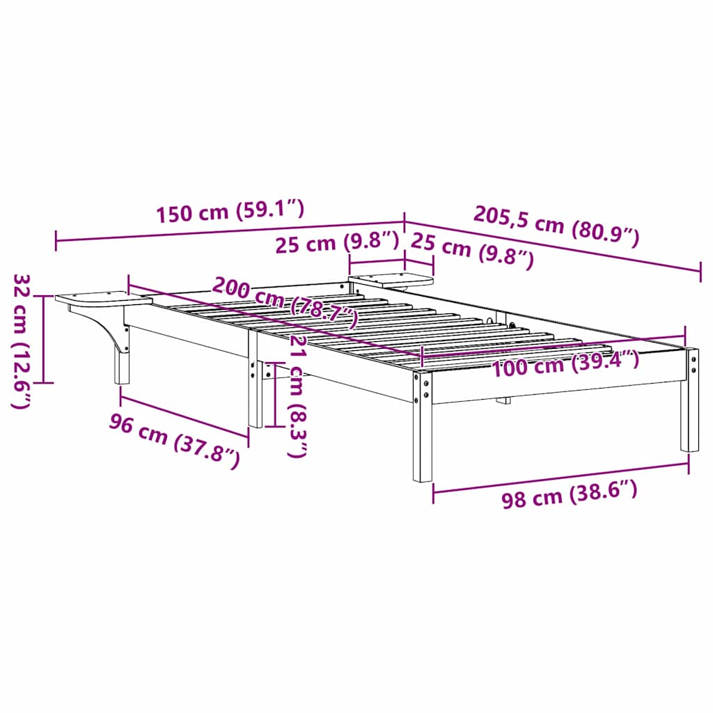 Bedframe Naturel 100 x 200 cm Massief grenenhout is nu te koop bij PeponiXL, paradijselijk wonen!