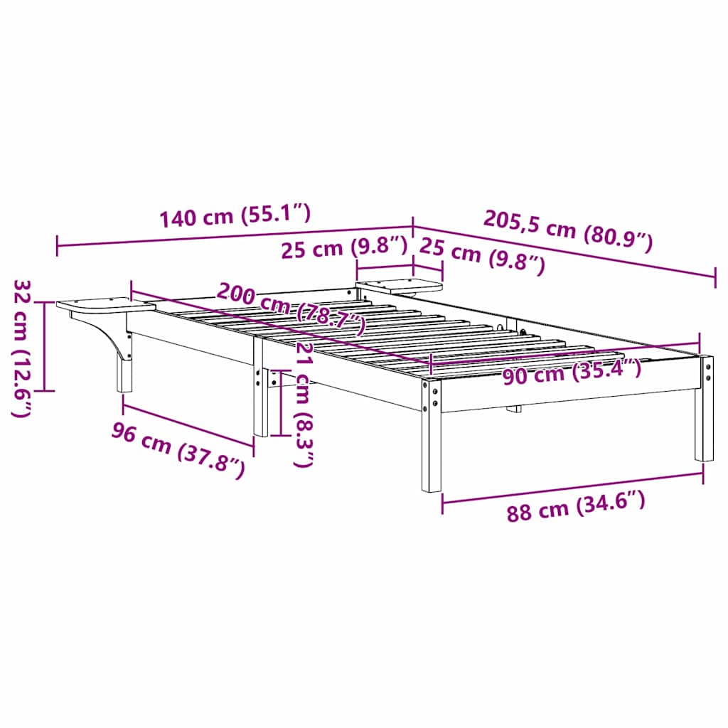 Bedframe Wasbruin 90 x 200 cm Massief grenenhout is nu te koop bij PeponiXL, paradijselijk wonen!