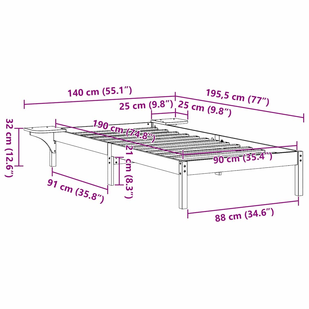Bedframe Wasbruin 90 x 190 cm Massief grenenhout is nu te koop bij PeponiXL, paradijselijk wonen!