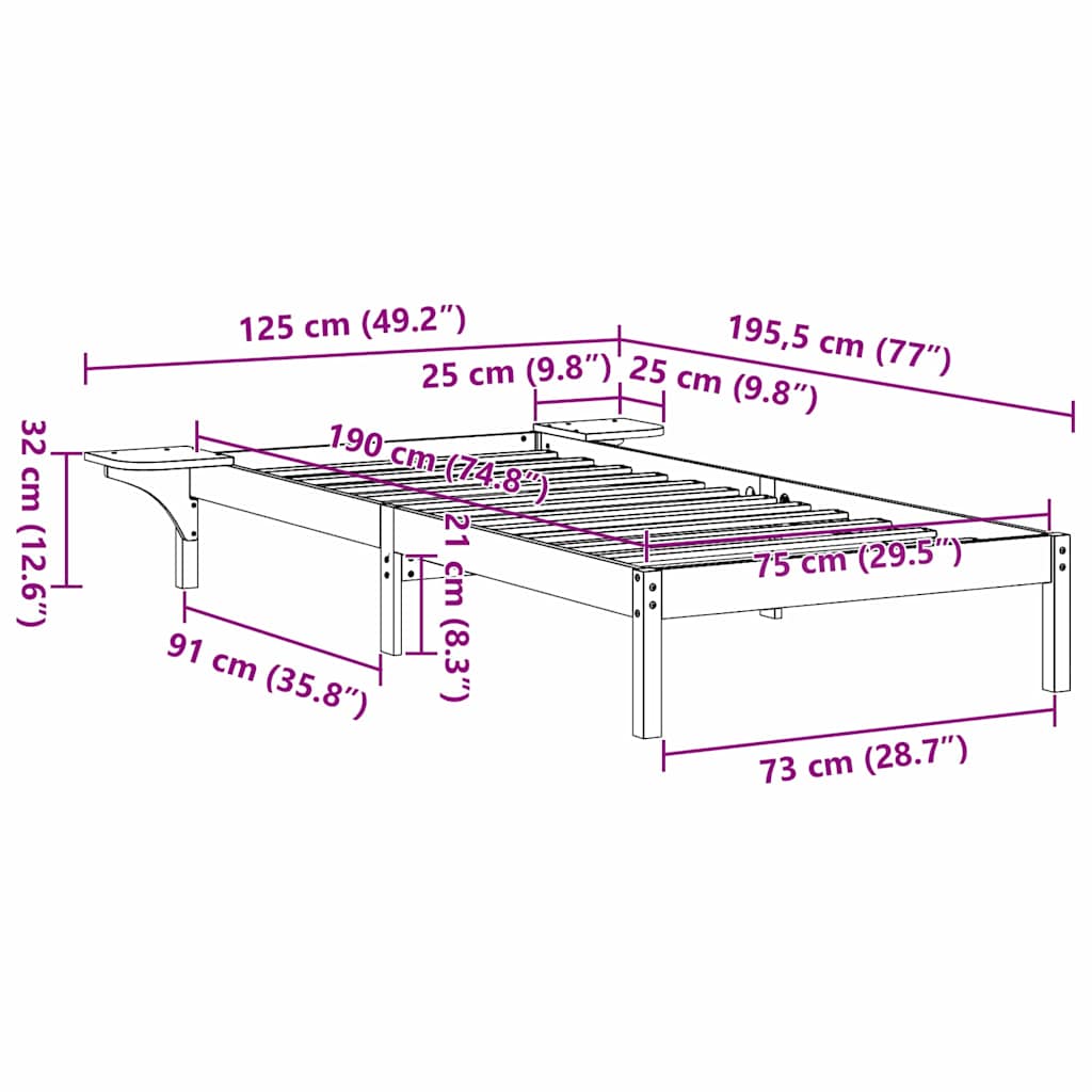 Bedframe Wasbruin 75 x 190 cm Massief grenenhout is nu te koop bij PeponiXL, paradijselijk wonen!