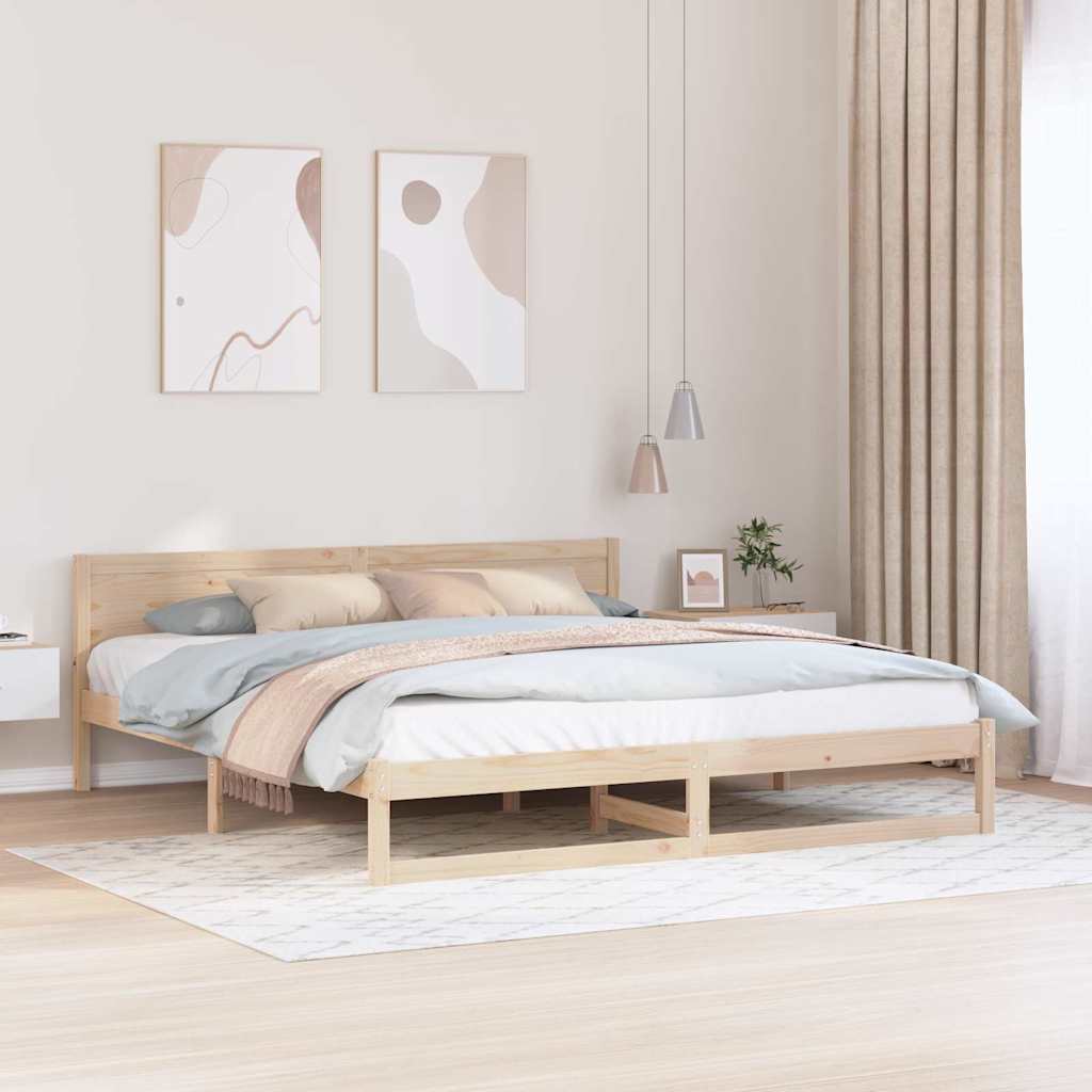 Bedframe met hoofdeinde Naturel 200 x 200 cm Massief grenenhout is nu te koop bij PeponiXL, paradijselijk wonen!