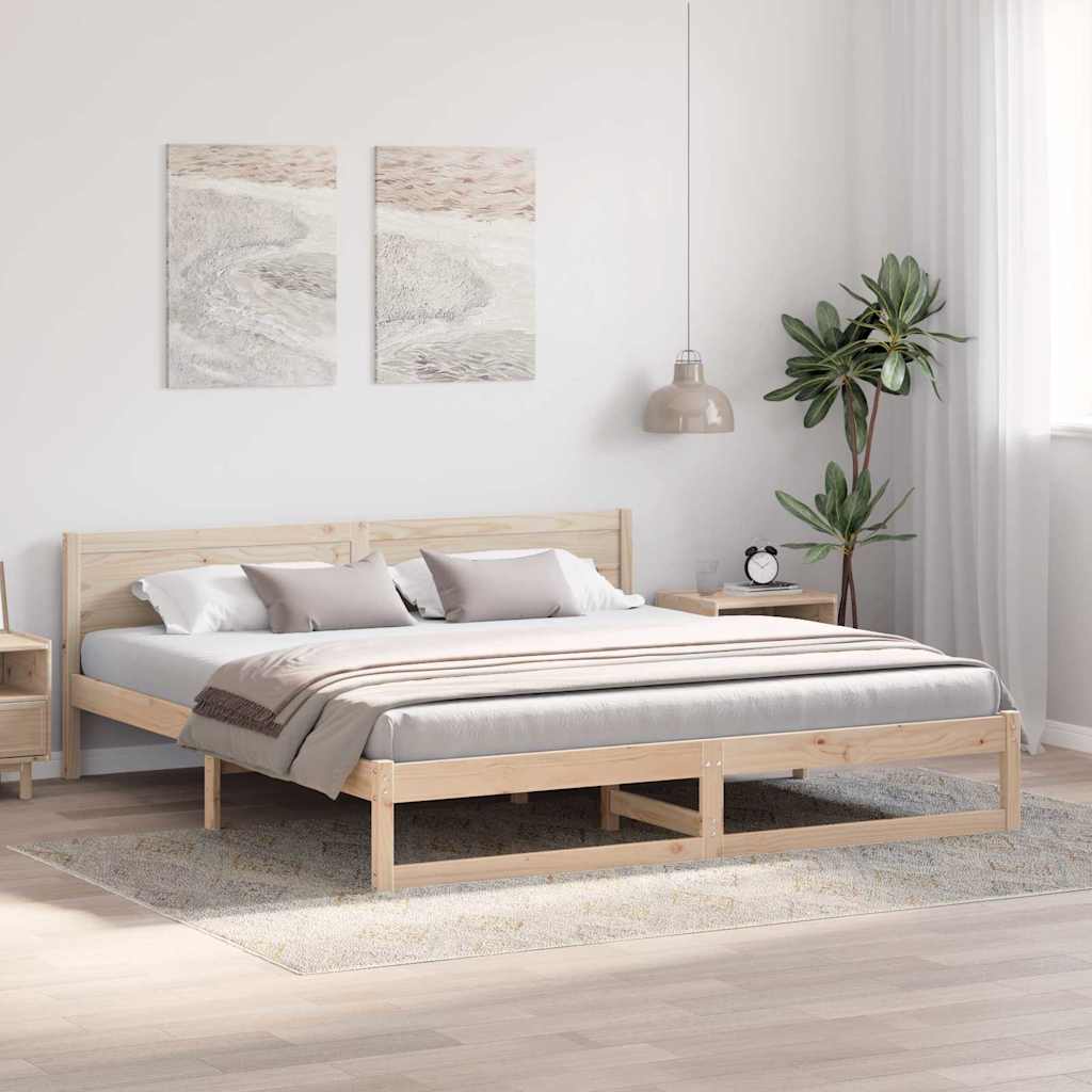 Bedframe met hoofdeinde Naturel 200 x 200 cm Massief grenenhout is nu te koop bij PeponiXL, paradijselijk wonen!