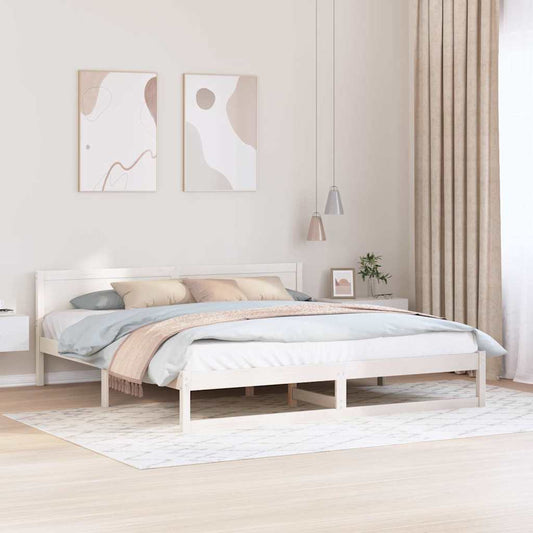 Bedframe met hoofdeinde Wit 200 x 200 cm Massief grenenhout is nu te koop bij PeponiXL, paradijselijk wonen!