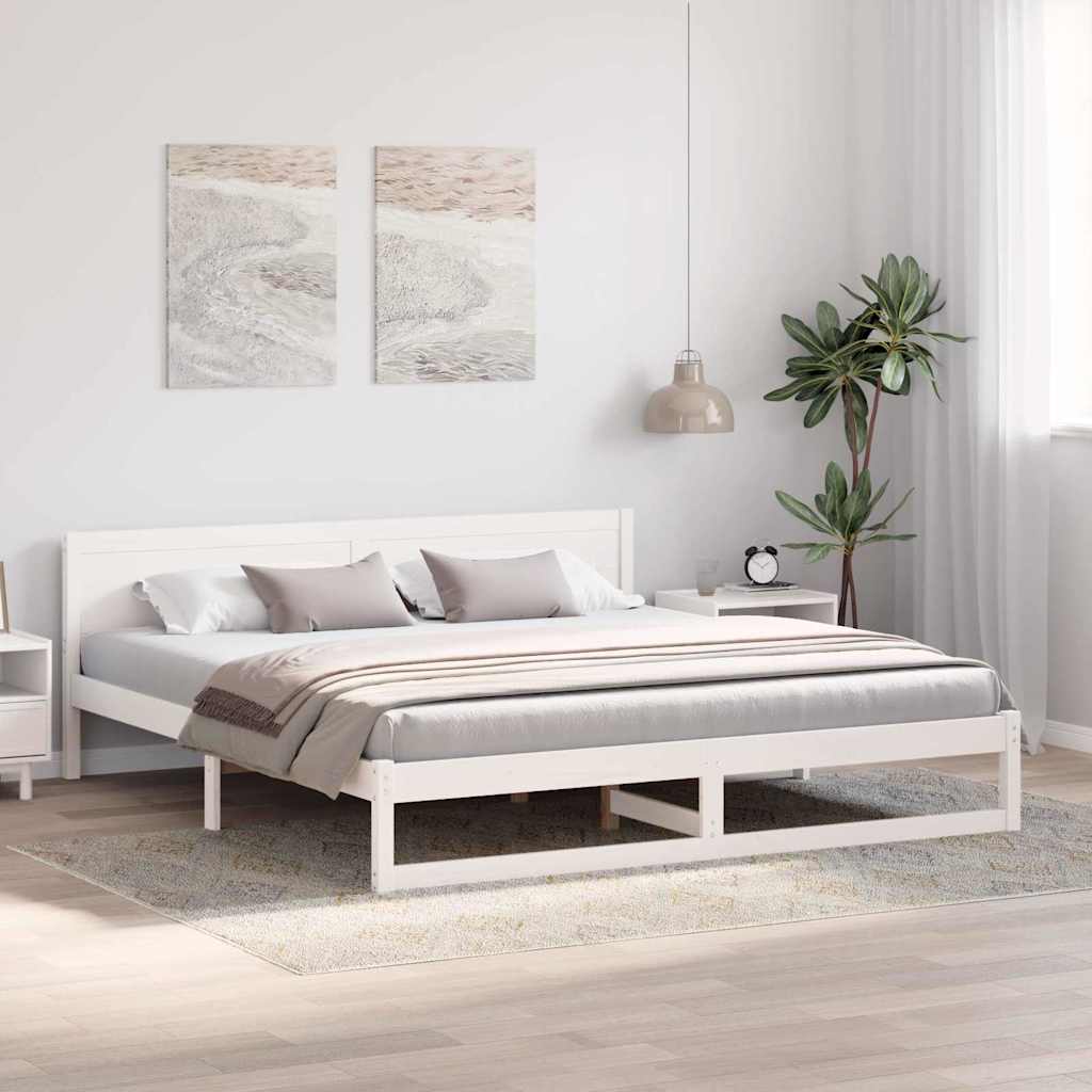 Bedframe met hoofdeinde Wit 200 x 200 cm Massief grenenhout is nu te koop bij PeponiXL, paradijselijk wonen!