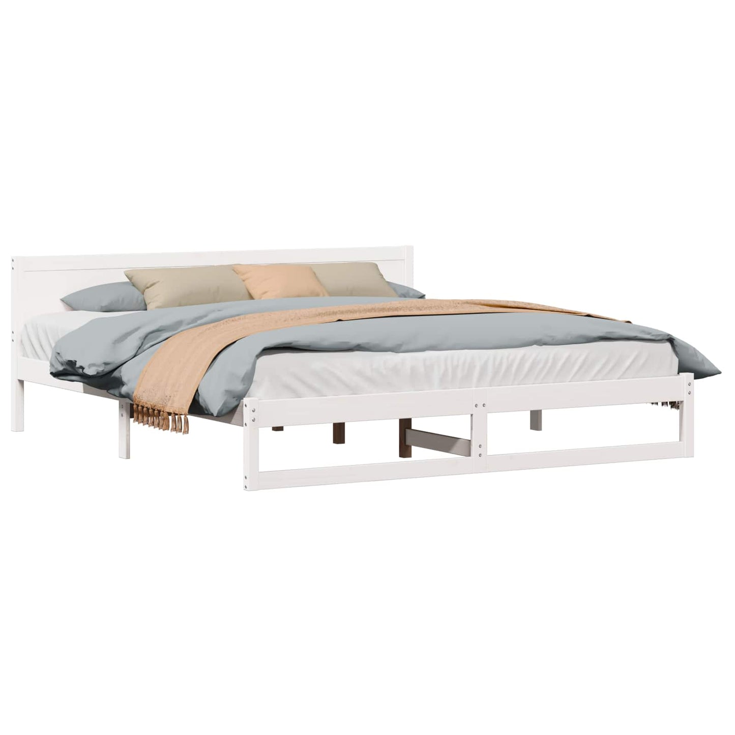 Bedframe met hoofdeinde Wit 200 x 200 cm Massief grenenhout is nu te koop bij PeponiXL, paradijselijk wonen!