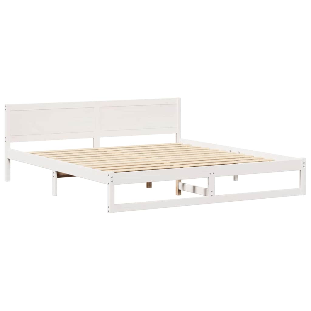 Bedframe met hoofdeinde Wit 200 x 200 cm Massief grenenhout is nu te koop bij PeponiXL, paradijselijk wonen!