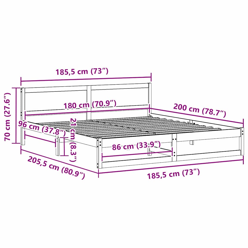 Bedframe met hoofdeinde Wit 180 x 200 cm Massief grenenhout is nu te koop bij PeponiXL, paradijselijk wonen!