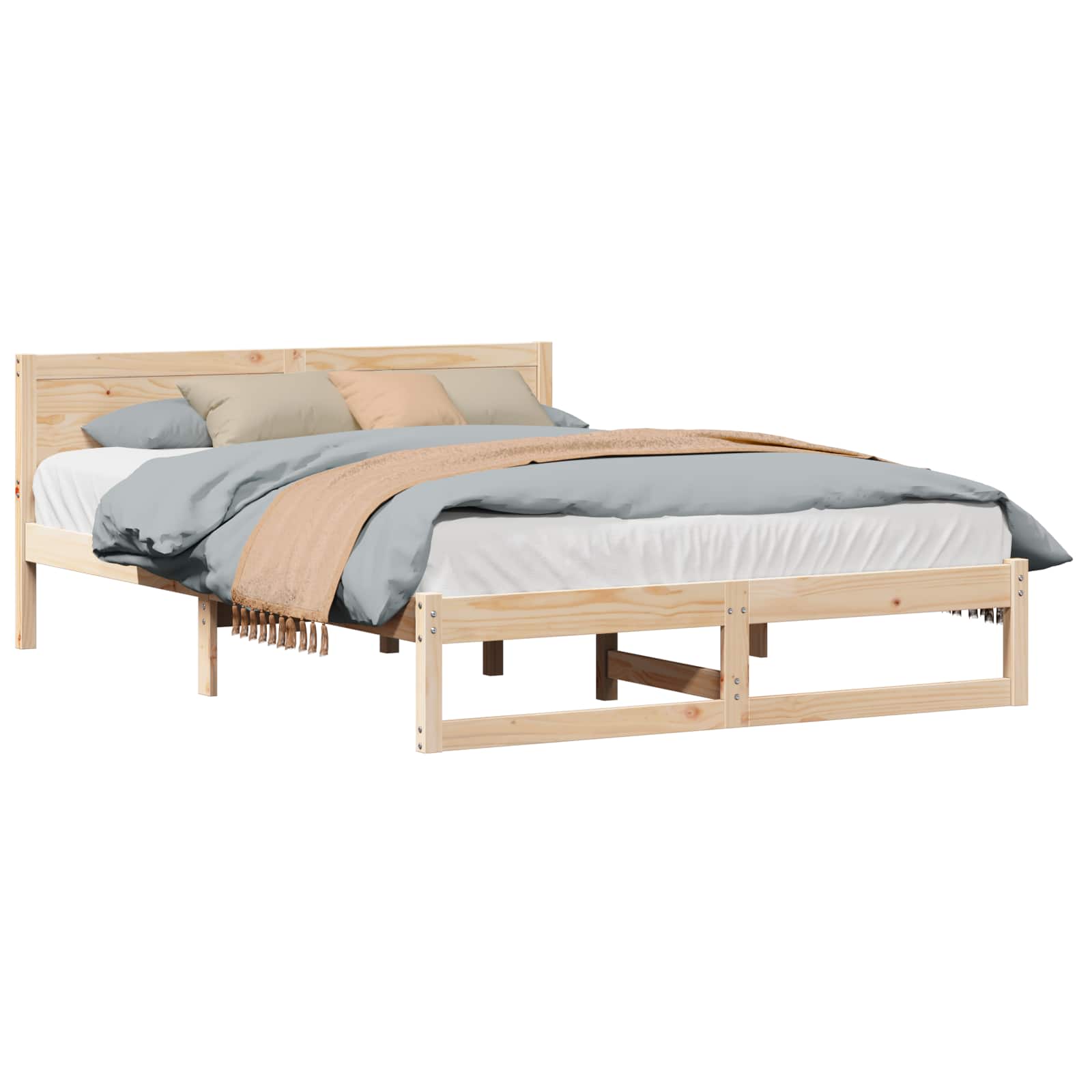Bedframe met hoofdeinde Naturel 160 x 200 cm Massief grenenhout is nu te koop bij PeponiXL, paradijselijk wonen!