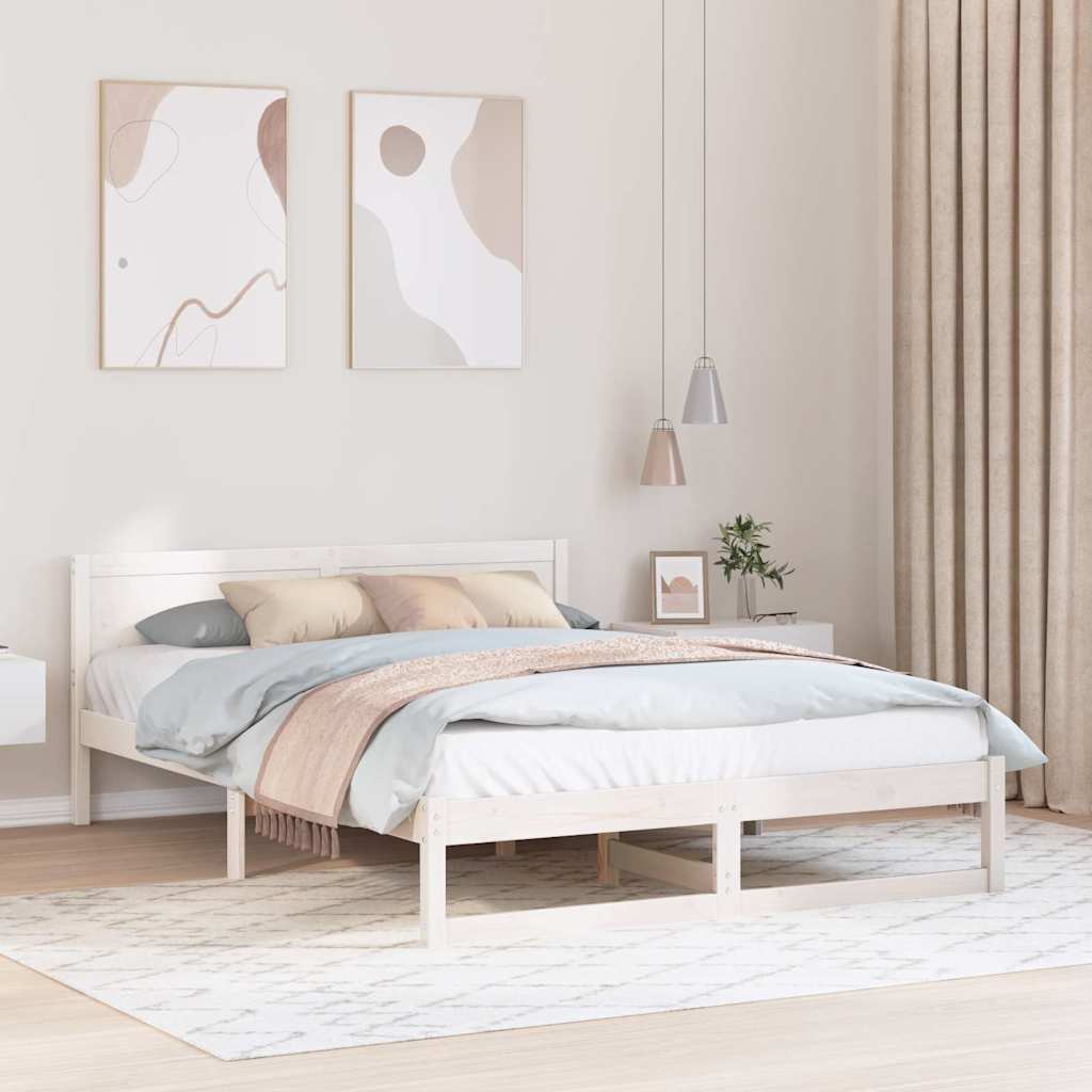 Bedframe met hoofdeinde Wit 160 x 200 cm Massief grenenhout is nu te koop bij PeponiXL, paradijselijk wonen!